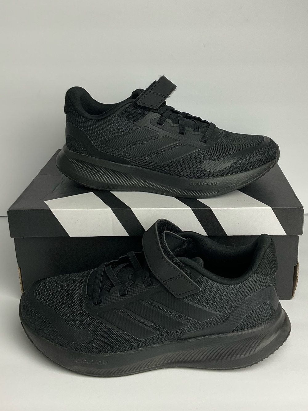 Adidas Runfalcon 5 El C Kids Shoes Black Slip-On Laced Sneakers